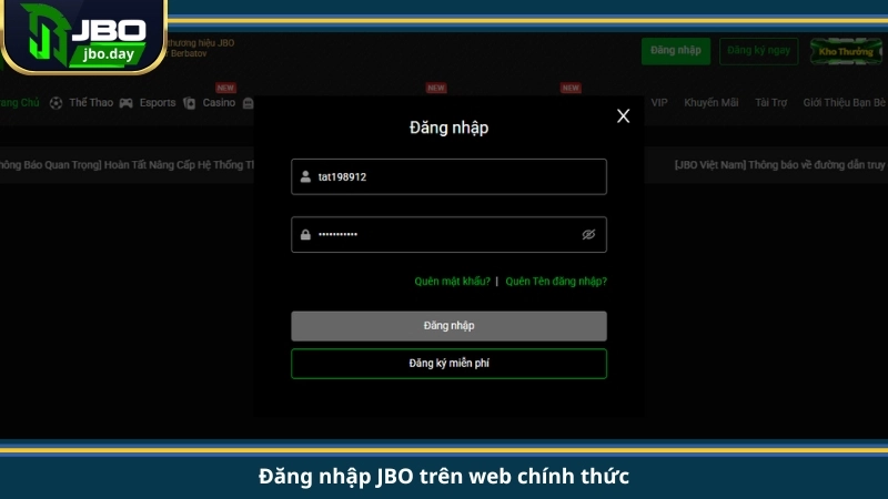 Đăng nhập JBO trên web chính thức