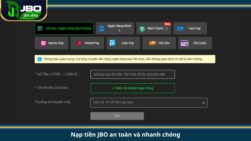 Nạp tiền JBO an toàn và nhanh chóng