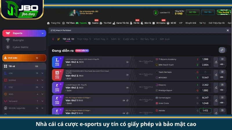 Nhà cái cá cược e-sports uy tín có giấy phép và bảo mật cao