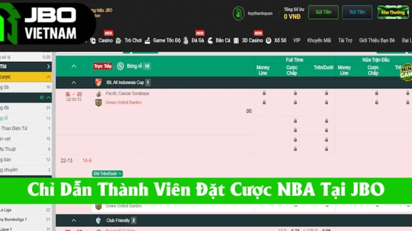 Chỉ dẫn thành viên vào tiền NBA tại JBO