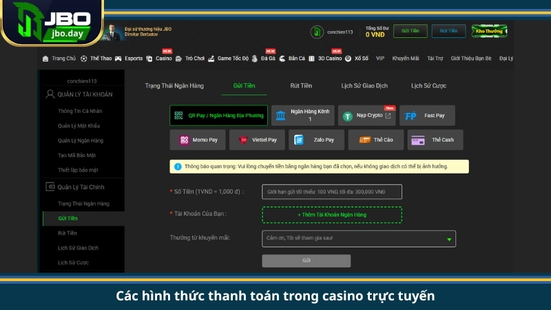 Các hình thức thanh toán trong casino trực tuyến