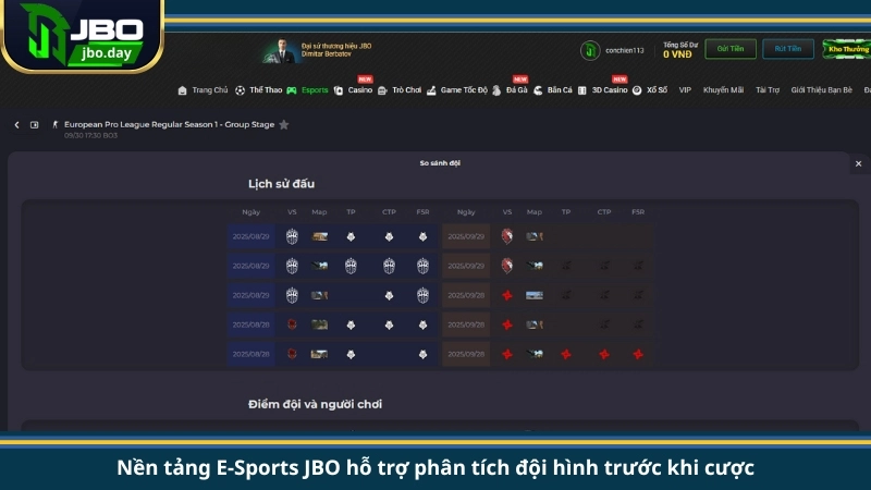 Nền tảng E-Sports JBO hỗ trợ phân tích đội hình trước khi cược