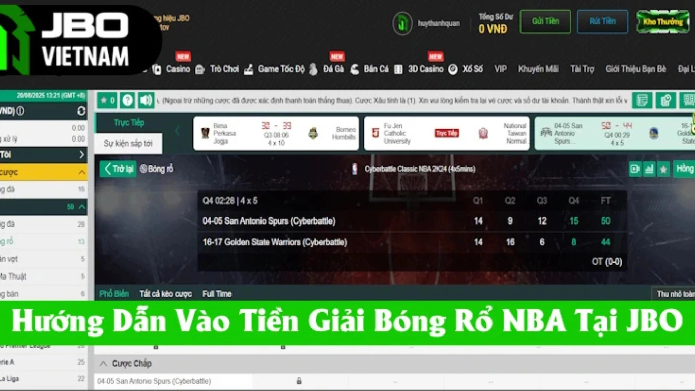 Thông tin hướng dẫn vào tiền giải NBA tại JBO